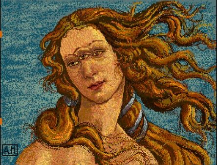 A computer image of Venus with blown-back hair and a mythic third eye