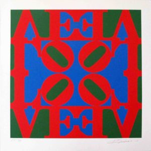 Robert Indiana | Love Wall | Red, Blue, Green - O in center | 2008 | Image of Artists' work.