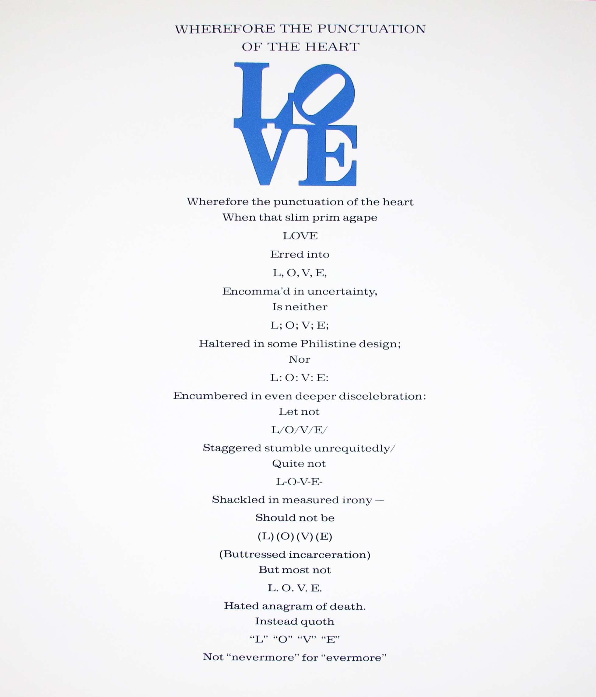 Robert Indiana | The Book of Love Poem | Wherefore the Punctuation of the Heart | 1996 | Image of Artists' work.