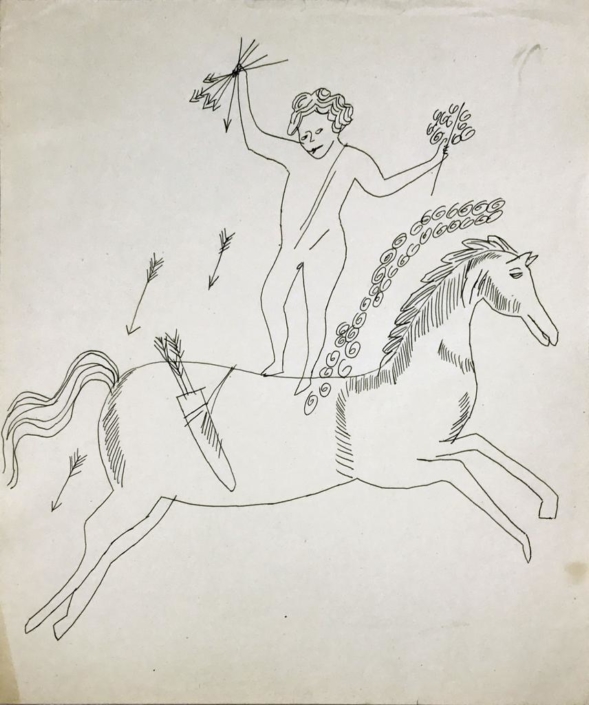 Andy Warhol | In the Bottom of My Garden Study Drawing (Man on Horse) | c. 1955