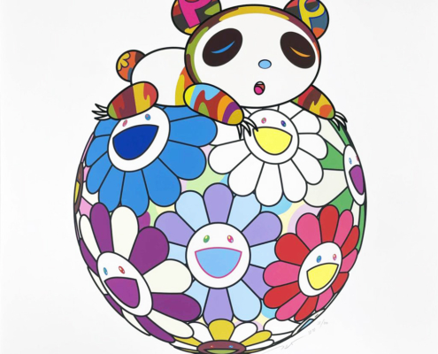 Takashi Murakami | Atop a Ball of Flowers, A Panda Cub Sleeps Soundly | 2020